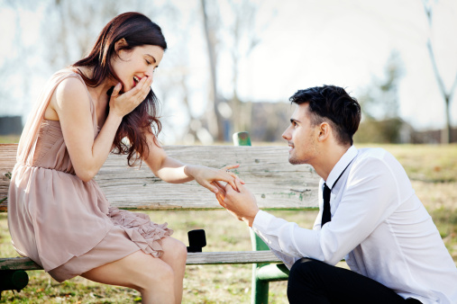 man proposing to girlfiend outdoors